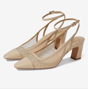Vince Camuto Nude/Beige Mesh Pointed-Toe Slingback Heels